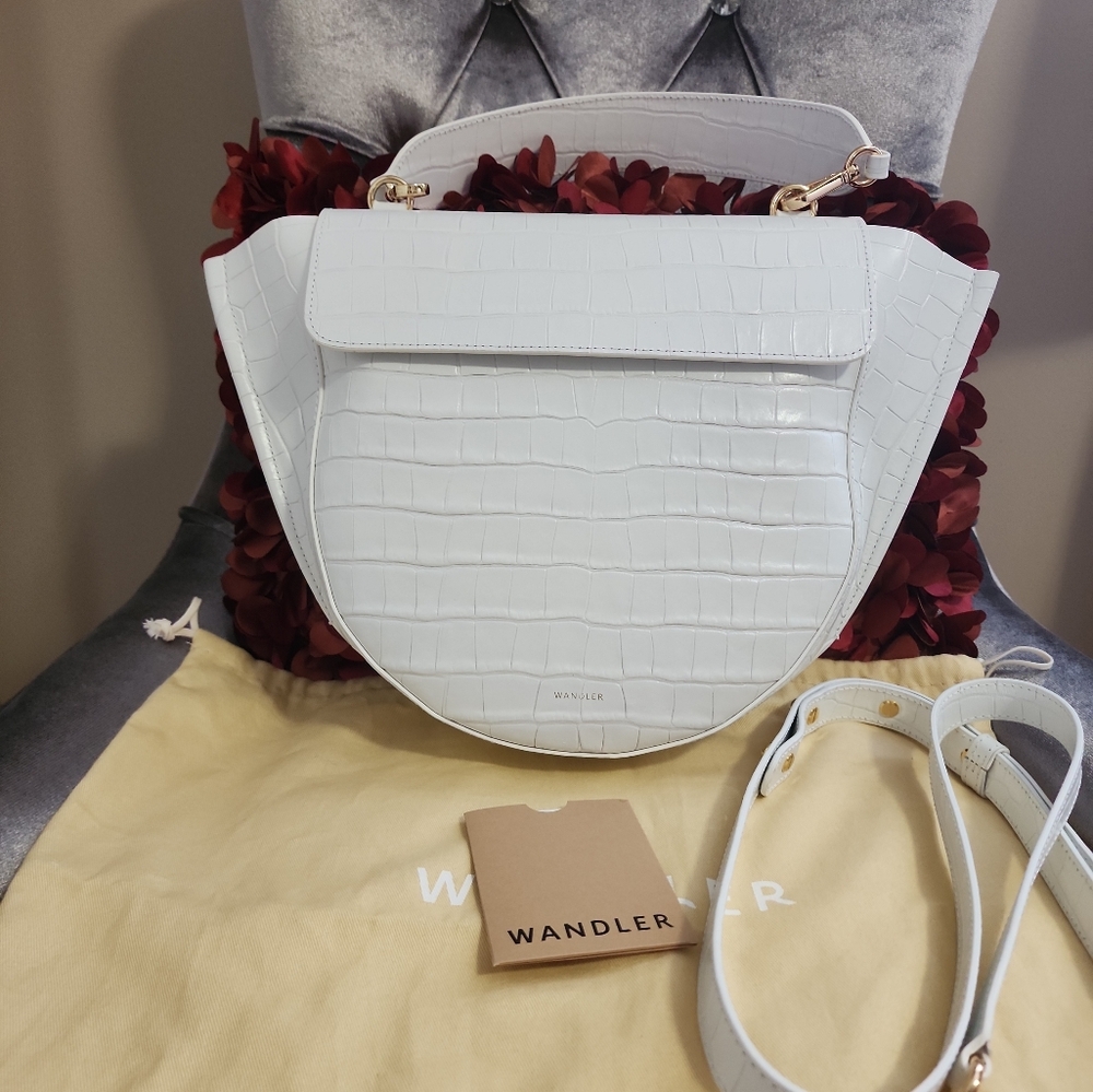 Crocodile embossed Hortensia handbag in optic white(excellent condition) - Picture 2 of 16